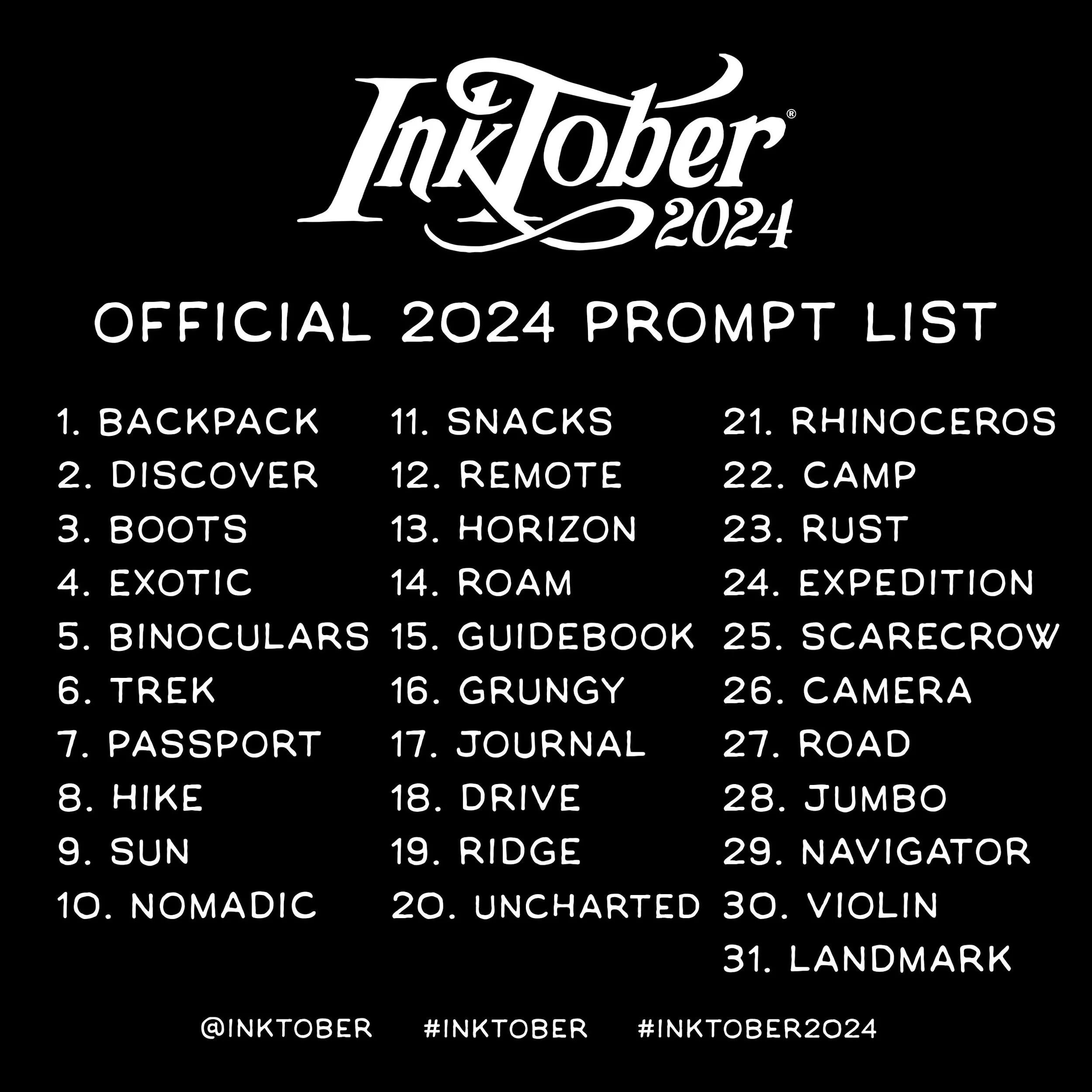 Official Inktober 2024 prompt list
